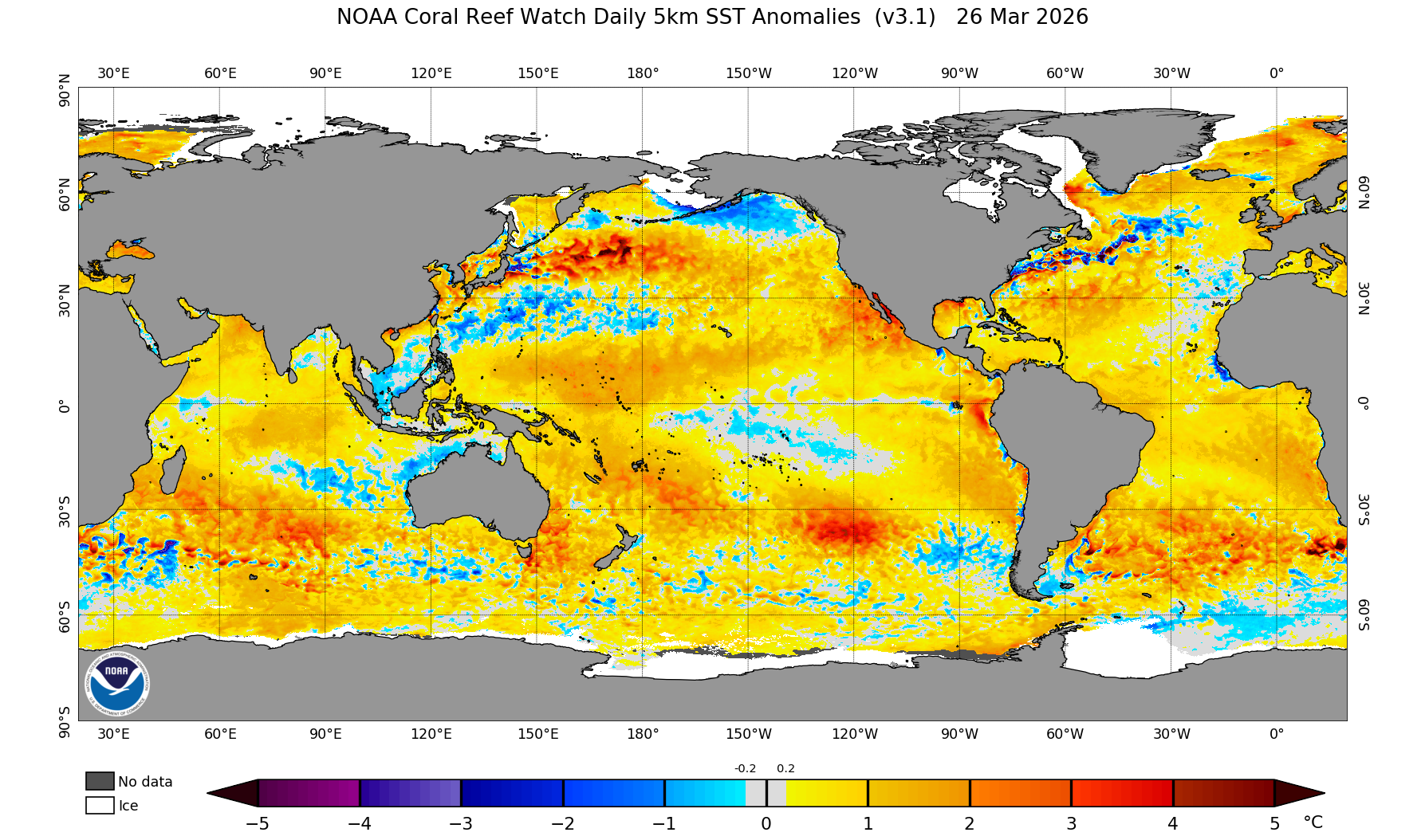 NOAA - Anomalías diarias de temperatura superficial del mar (SST)